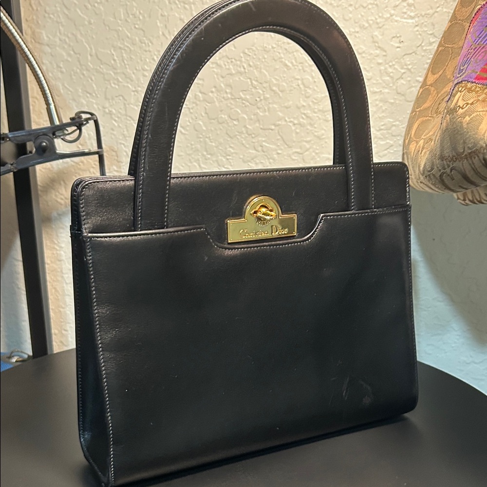 Dior Vintage Black Leather Top Handle Bag